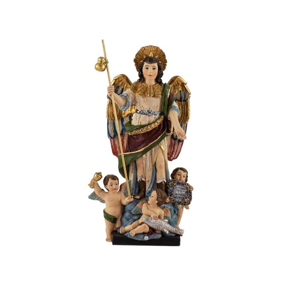 Arcángel San Rafael figura 15 cm. resina peana decoración
