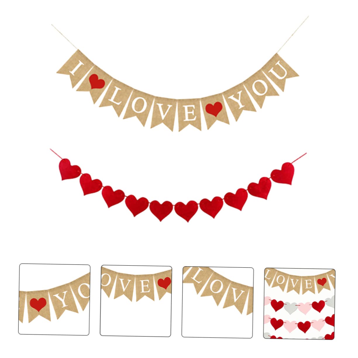 Alipis 6stücke Herzförmige Girlanden Leinen Mit -flaggen Für Hochzeiten Valentinstag Und Partys Love You Dekoration Rot Und Braun