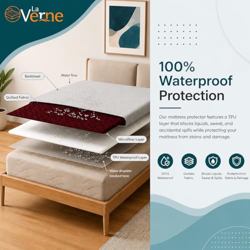 Image of La Verne 100% Waterproof Cotton Quilted Mattress Protector King Size Breathable 78 x 72 Inches | Breathable and Hypoallergenic Ultra Soft Fitted Bed Protector Cover
