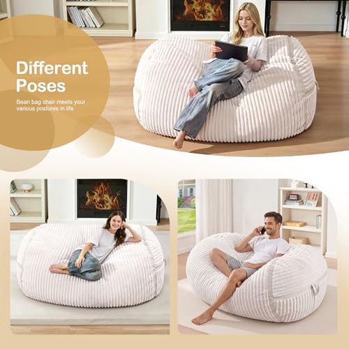 Image of 4FT Bean Bag Chair 4'Big Bean Bag Chairs with Adults, Large Beanbag Chair | Bean bag Lounger with Machine Washable Cover Corded Plush Fabric, Comfy Chairs for Living Room Bedroom Dorm, Beige