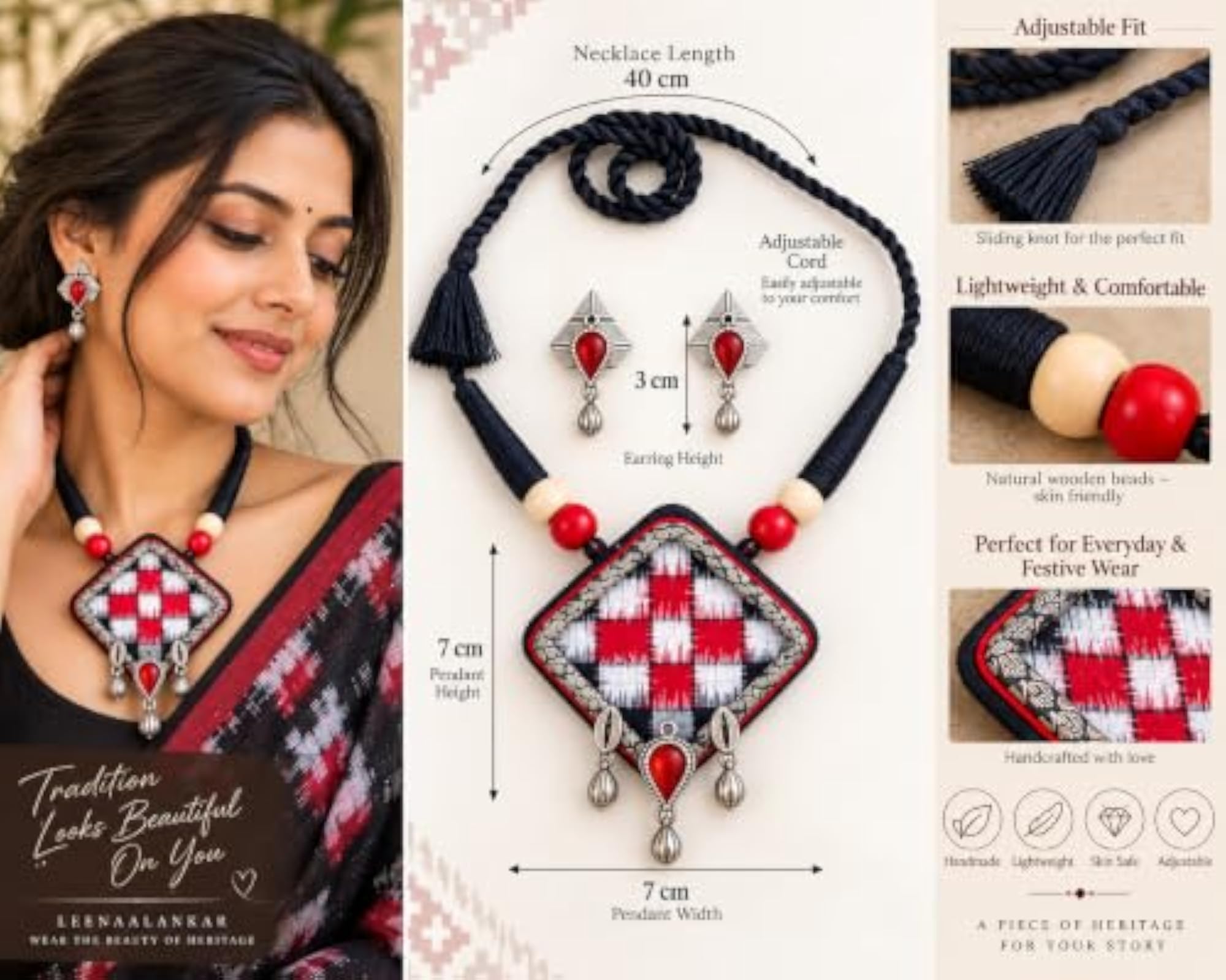 Rakta Dhara Handcrafted Fabric Necklace & Earrings Set