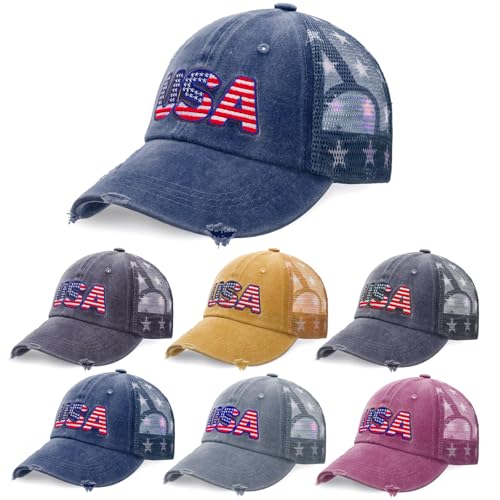Image of Tarpop 6 Pcs American Flag Baseball Cap 250th Anniversary Tactical American Flag Hats Adjustable Washed Us Cap for Women Men