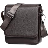 Eshow Sacoche Homme avec Poche Protection RFID, Sacoche Homme Bandoulière Cuir Véritable, Pochette Homme Imperméable, pour Travail, École et Usage Quotidien, Marron