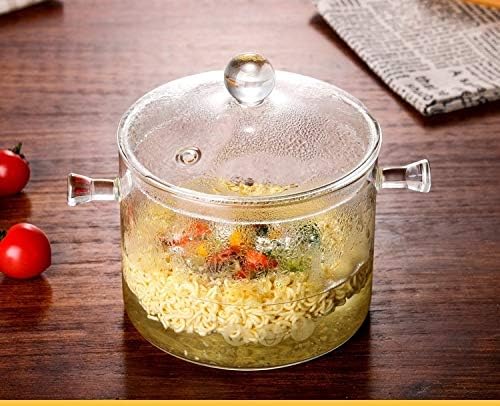 1.5L High Borosilicate Heat-resistant Glass Clear Pasta Instant Noodle Pot Pan Stew Cooker Baby Food Milk Sauce Hot Pot with Lid Mini Size Cookware
