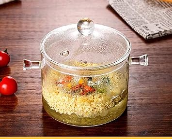 Small Glass Pot 1.5L High Borosilicate Heat-resistant Clear Pasta Instant Noodle Pot Pan Stew Cooker Baby Food Milk Sauce Hot Pot with Lid Mini Size Cookware