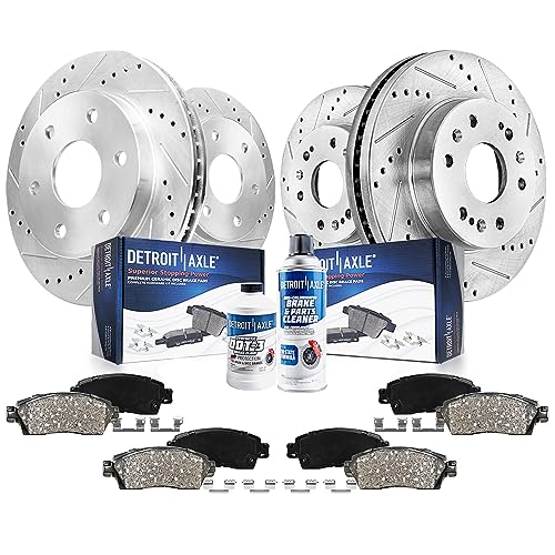 Image of Detroit Axle - Brake Kit for Chevy GMC Silverado Suburban Sierra 1500 Yukon | Avalanche Escalade Drilled Disc Brakes Rotors Ceramic Brake Pads Replacement 12.99 inch inch Front & 13.58 inch inch Rear Rotor