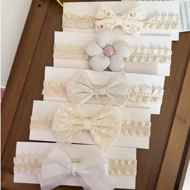 Shivashay 3 Pcs Baby Headband Nylon Flower Stretchable HairBand for Newborn Infant Toddlers Kids 0-3 Yeare (Off-White)-image-38