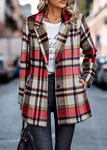 PRETTYGARDEN Women Plaid Shacket Jacket Trendy Fall Casual Button Wool Blend Tartan Trench Coat Winter Clothing with Pockets