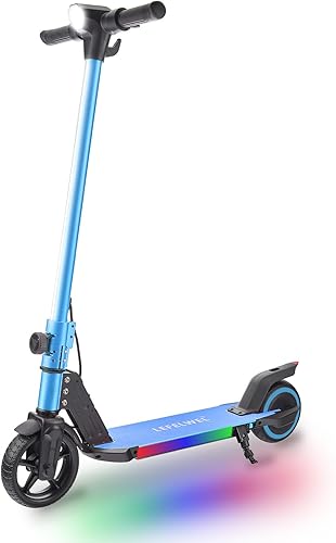 Scooter eléctrico para niños de 6 a 12 años, motor de 150 W, 4711 mph, 60 minutos de tiempo de conducción, velocidad ajustable, pantalla LED, luces