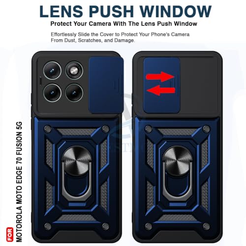 Image of AESTMO Tough Armor Moto Edge 70 Fusion 5G Bumper Back Case Cover | Ring Holder & Sliding Camera Shield Cover | 360 Degree Protection Back Case Cover for Moto Edge 70 Fusion 5G (Blue)