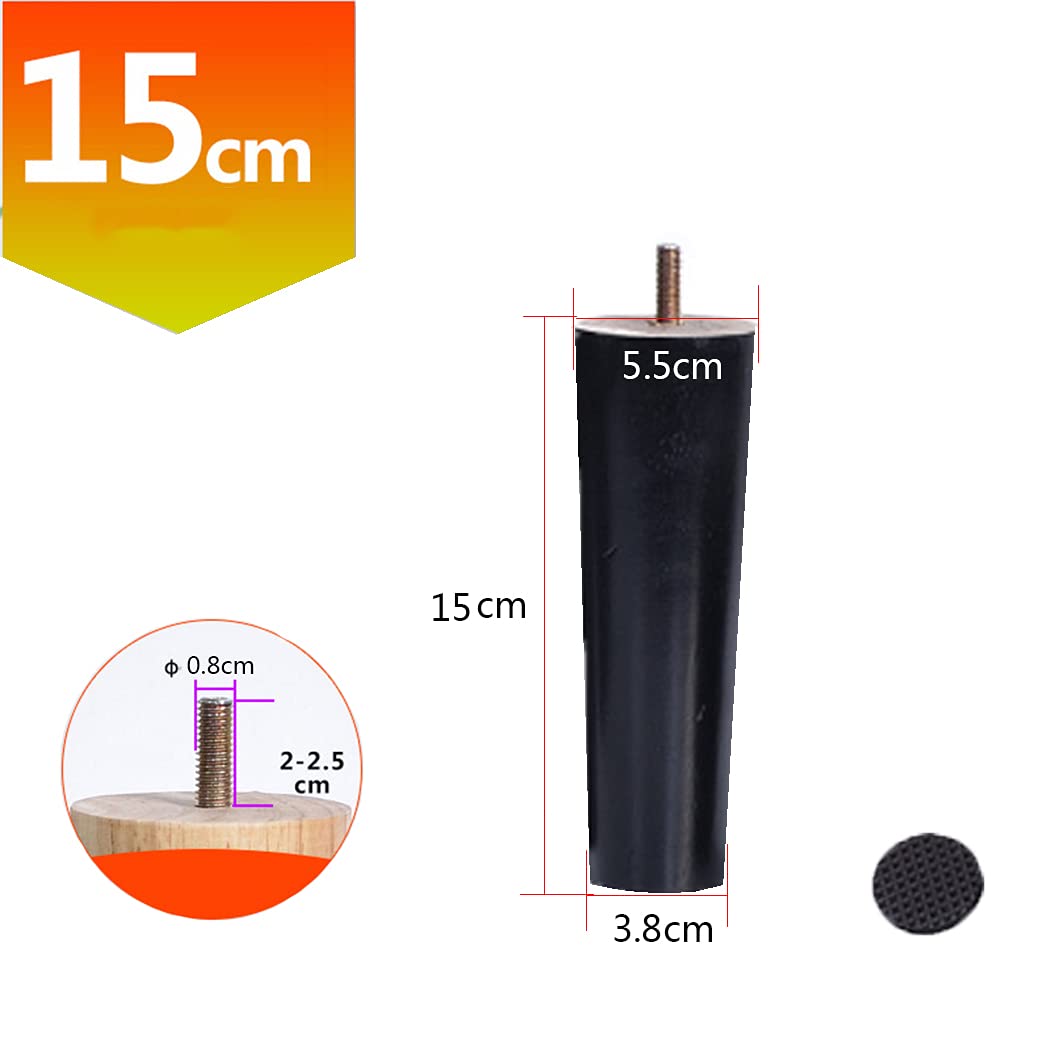 Gambe per mobili in Legno massello ad Angolo retto, coniche, M8, di Ricambio per Divano, Poltrona, Mobile TV, Tavolo da Pranzo, Sedia, Nere, 4 Pezzi (15 cm)