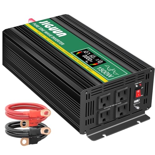 Image of JIGUUN 1500 Watt Pure Sine Wave Power Inverter 12v DC to 110/120v AC Converter 3 AC & USB Output,Power Inverter LCD Display for Home RV Camping Car Truck 3000 Peak