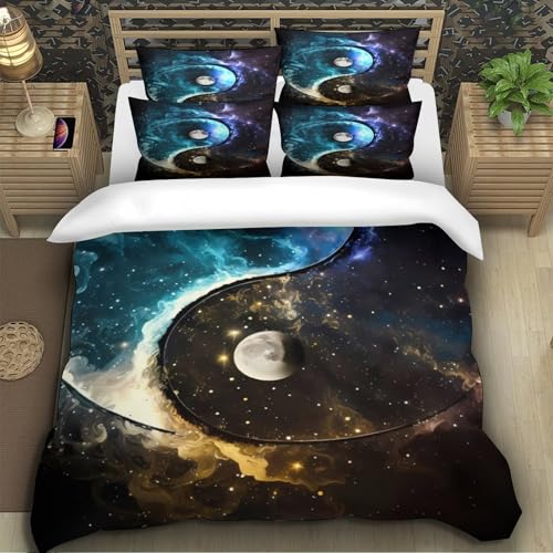 Linge de lit yin yang cosmique parure de lit microfibre super douce 3D - 5