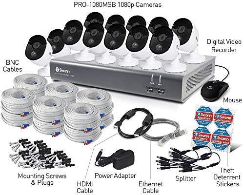 Swann Home Security Camera System, 16 Channel 12 Bullet Cameras, 1080P Hd, Indoor/Outdoor Wired Surveillance Dvr, 1Tb Hard Drive, Night Vision, Heat Motion Detection, Swdvk-1645812V #TOP6