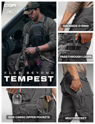 Image of CQR Men's Flex Stretch Tactical Pants, Water Resistant Ripstop Cargo Pants, Lightweight EDC Outdoor Work Hiking Pants