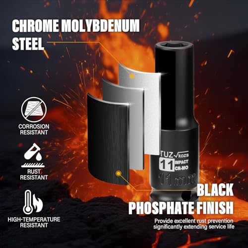 Image of 1 /2 Inch Drive 11mm Deep Metric Impact Socket,CR-MO,6 Point Radius Corner Design,Square Chamfered Opening,Axle Nut Impact Grade Socket for Easy Removal
