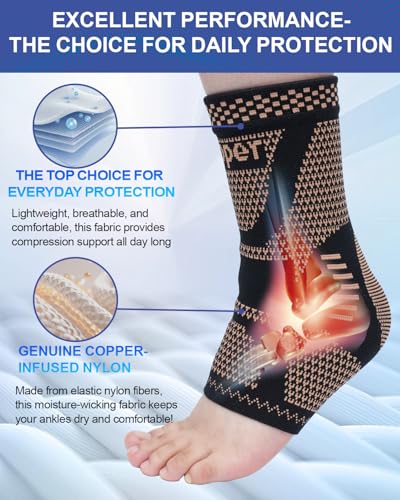 Image of LISEPWU Copper Ankle Brace, Copper Infused Ankle Support Compression Sleeve for Men & Women, for Foot Pain Relief, Sprained Recovery, Achilles Tendonitis, Daytime or Night Use(L)