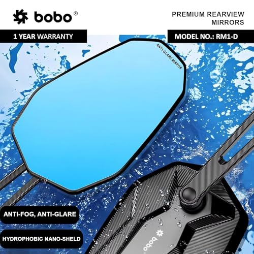 Image of BOBO RM1-D Premium Motorcycle Rearview Mirror, Anti-Glare, Anti-Fog, 360-Degree Rotation, Multi-Angle Adjustable