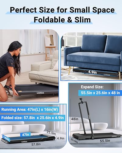 Image of LICHICO Walking Pad Treadmill Under Desk, 2 in 1 Portable Folding Treadmill, 3.0HP Brushless Motorized Electric Treadmill, Larger Running Area, Small Mini Running Machine for Home