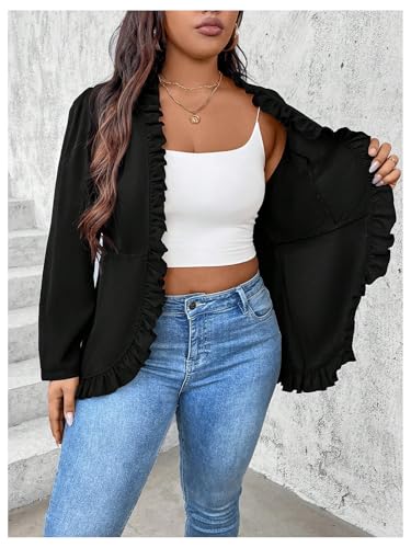 SHENHE Women's Plus Size Open Front Ruffle Trim Elegant Business Casual Office Blazer Jacket4