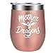 Mother of Dragons | Daenerys Targaryen GOT Inspired Merchandise Gifts | Funny Birthday, Mothers Day Gift Ideas for Women, Mom, Wife | GSPY 12oz Stainless Steel Stemless Wine Tumbler with Lid and Straw