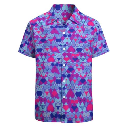 Chemise disco amusante pour homme style rétro 80s avec motif écailles de poisson violet M