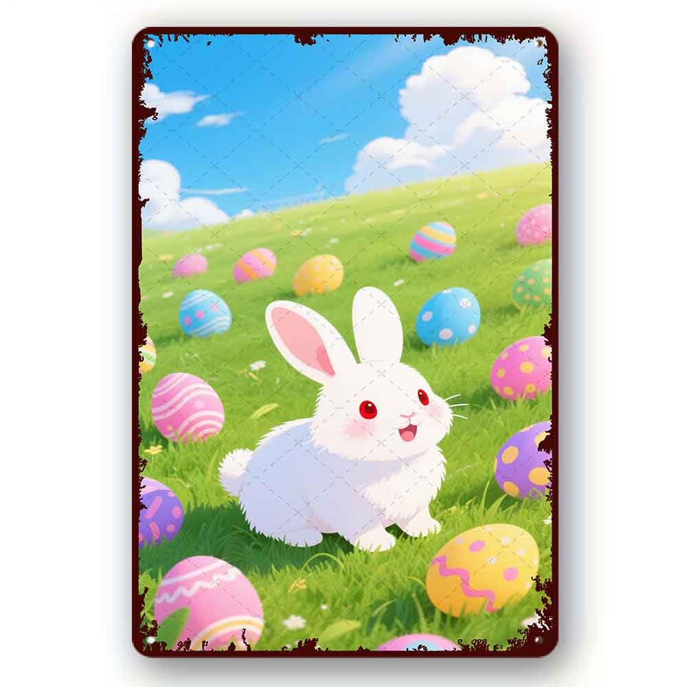peiyeety Aluminum Tin Sign Easter Bunny Wall Poster Coffee Shop Plate Iron Painting Vintage Novelty Fun Bar Tavern Kitchen Restaurant8x12 Inch