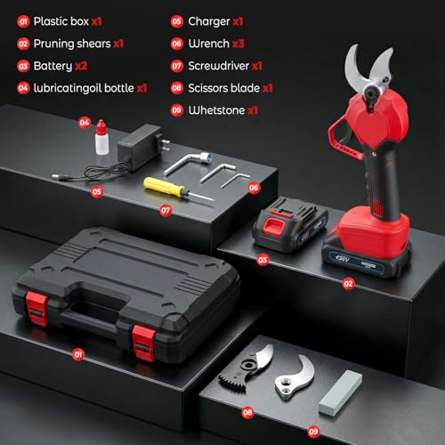 Electric Pruning Shears, Rechargeable Electric Scissors with 2 Rechargeable 3000Mah Li-Ion Batteries,Max 40mm Cutting Diameter Garden Pruners for Gardening Pruning Trees and Shrubs