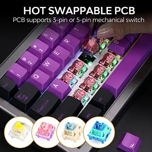 Epomaker Ek68 65% Gasket Nkro Hot Swappable 2.4Ghz/Bluetooth 5.0/Usb-C Wired Mechanical Gaming Keyboard With Knob, South-Facing Led, 3000Mah Battery, Rgb Backlight For Win/Mac (Flamingo Switch) #TOP5