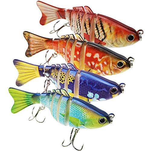 Fishing Lures Bass Lures Set, 4 PCS Swim Baits Lures for Bass,3D Eye Popper Crankbait Sinking Bass Fishing Baits Slow Sinking Hard Topwater Lure Fishing Tackle Kits Lifelike (4 pcs-Colorful)