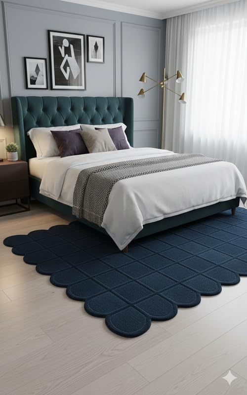 10' x 12' ft Midnight Navy Blue Hand Tufted Area Rug, Soft Carpet, Scalloped Edge Modern Rug for Living Room Bedroom Nursery
