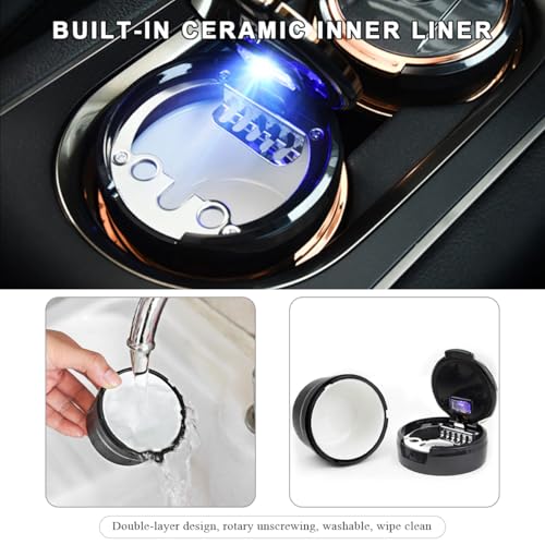 Image of 2 PCS Car Ashtray with Lid, Detachable Auto Smokeless Ash Tray with LED Blue Light, Portable Ashtray for Vehicle Cup Holder and Air Vent Home Office, Interior Car Accessories (Black)