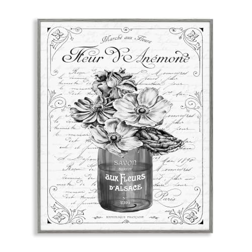 Anemone Floral French Text Border, 11 x 14 Inch Framed Giclée Print
