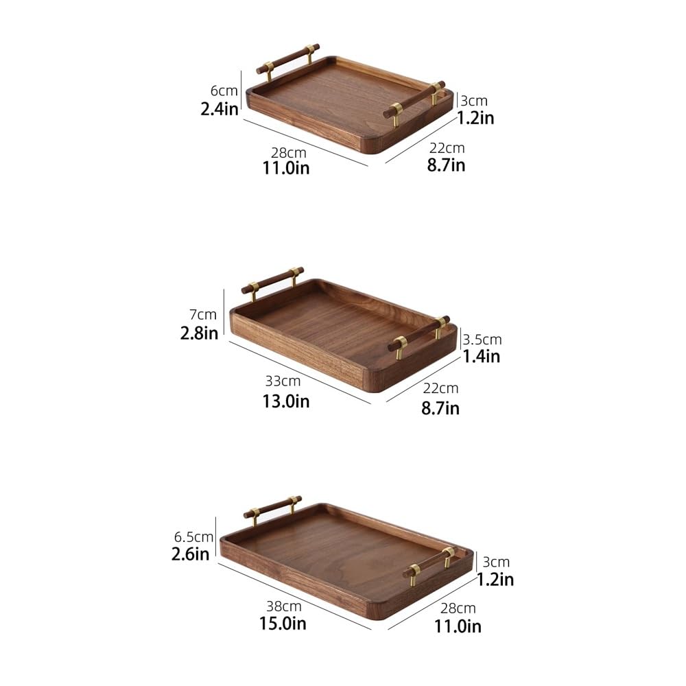 Bandeja for Servir con Asas, Bandeja for Bebidas y Alimentos for Mesa de Centro, Desayuno, Cena y Bar, Bandeja de Almacenamiento Decorativa rústica