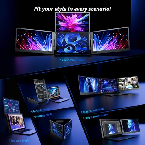 Image of 14.0 inch Quad Screen Portable Foldable Monitor with Single Wire | Quad Monitor Compatible with Windows 10,11 & MAC OS (M1,M2,M3 & M4) | Laptop Screen Extender (14.0, Inches)