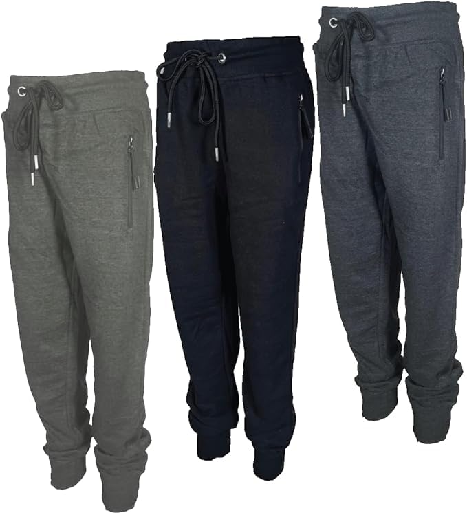 BROOKLYN VERTICAL 3-Pack Boys Fleece Cotton Joggers Sweatpants with Zipper Pocket and Drawstring | Small-XL