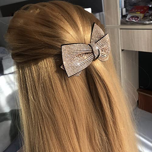 Linayoha 1Pcs Champagne Cross Bow Tie Type Jewelry Crystal Shiny Rhinestones Butterfly Hair Bow Claw Clip Accessories For Women Girl Princess Headwear Hairpin Headpiece Hair Headdress Barrettes Gift #TOP2