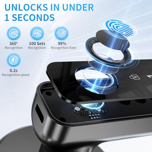 VBUFKRIT Fingerprint Door Lock- biometric Smart Door knob- passcode keypad Door Handle，for Bedroom Hotel Office Apartment (Black+WI-FI)