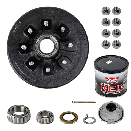 The Trailer Parts Outlet - 8k Trailer Axle Grease Hub and Drum Assembly with Grease - 8 Lug - 9/16