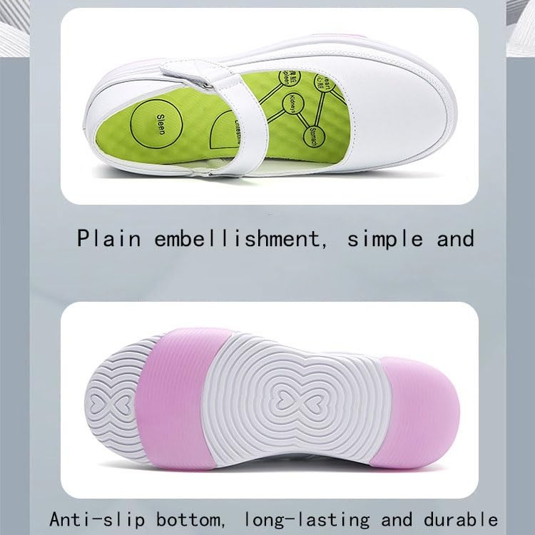 CLSQLXYJZC Women's Lightweight Nursing Shoes, Spring Leather Slip Resistant Adjustable Breathable Walking Nursing Orthotic Shoes, Fashion Comfort Nursing, for Hospital Nurse Doctors4