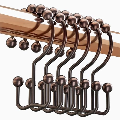 Shower Curtain Hooks Rings Bronze, Rust Proof Stainless Steel Easy Glide Shower Curtain Rings, Double Sided Shower Hooks Rings for Bathroom Shower Rods Curtains, Set of 12 Hooks - Bronze by Generic - Used condition - US$9.11