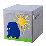 LIFENEY meets Die Maus Aufbewahrungsbox mit Deckel für Kinder – Box mit dem kultigen Elefanten zum Verstauen von Spielzeug – 33 x 33 x 33 cm passend für klassische Würfelregale