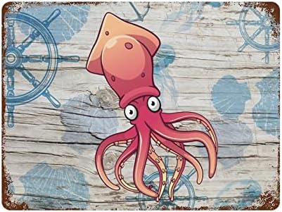 Home Beach Tin Signs Bedroom Signs Ocean Animal Octopus Plaque Tin Sign for Home Bar Coffee 12"x16" Christmas Party Wall Decor Art Iron Vintage Sign