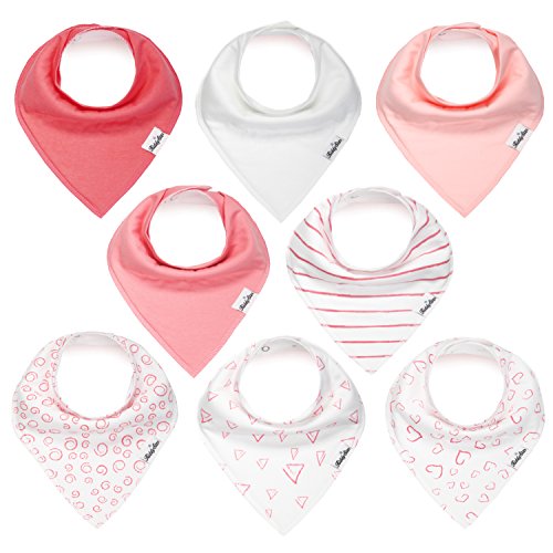 Bandana Bibs for Girls, Set of 8 Baby Drool Bibs with Adjustable Snaps, Soft, Absorbent, Organic Cotton, Newborn Baby Shower Gift, Toddler Girl Bibs for Drooling, Teething and Feeding by KiddyStar