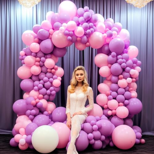 YUNGSUN 174Pcs Dusty Purple Balloon Garland Arch Kit, Pestal Pink Chrome Gold Purple Nude Balloons for Girls Butterfly Birthday Party Baby Shower Decorations - Thumbnail 3