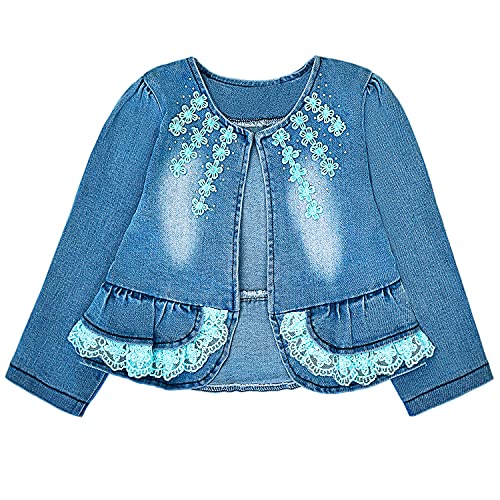 Image of Peacolate 6M-4Years Spring Fall Baby Girls Clothing Set 3pcs Long Sleeve Dress Denim Jacket and Jeans