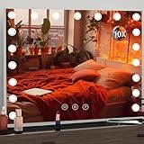 Vanity Mirror with Lights, 40'X 32' Large Lighted Vanity Mirror, Makeup Mirror with 19 Dimmable LED Lights and 10X Magnification, 3 Colors Modes, Touch Screen Control, USB Charging Port, White