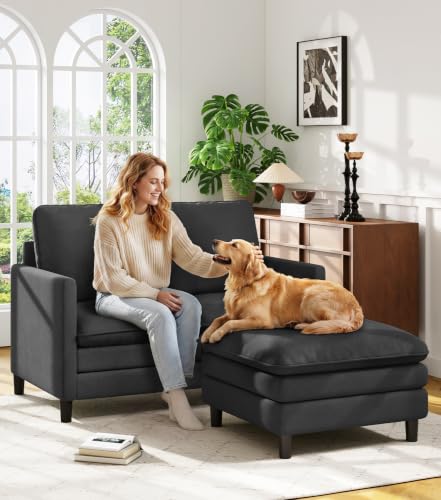 Image of Welzona 3-Layers Cloud L Shaped Couch, 51 inch Teddy Sofa and Loveseat Set