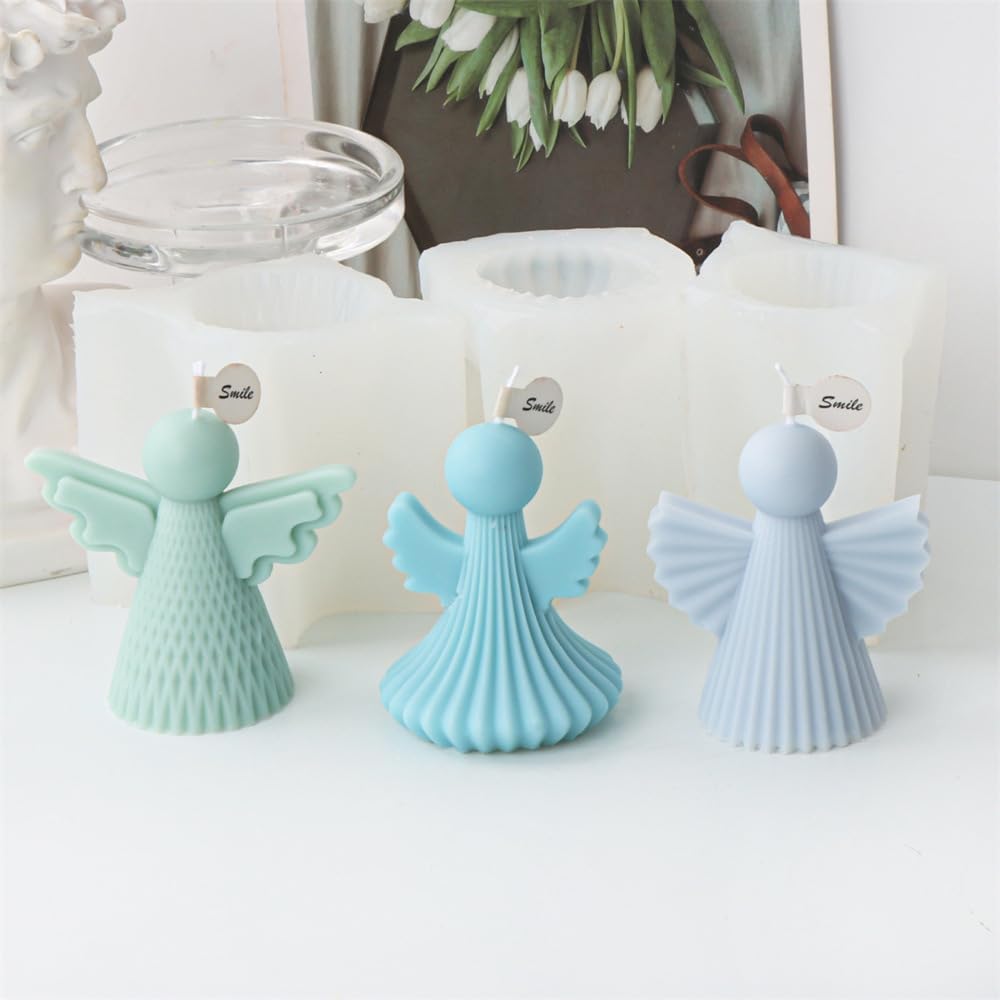 Cestony 3Pcs 3D Little Angels Shape Candle Silicone Molds for Making Candle Resin Pillar Aromatherapy Candles Wax Soap Flower Specimen Clay Craft Desktop Decoration