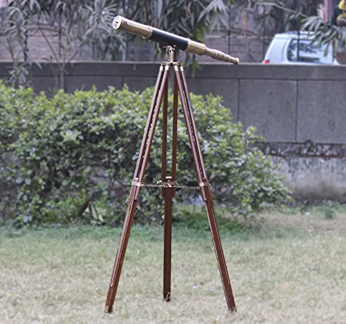 A Sailor Boat Antique Telescope Black Leather Wooden Stand Marine Royal Telescopes #TOP3